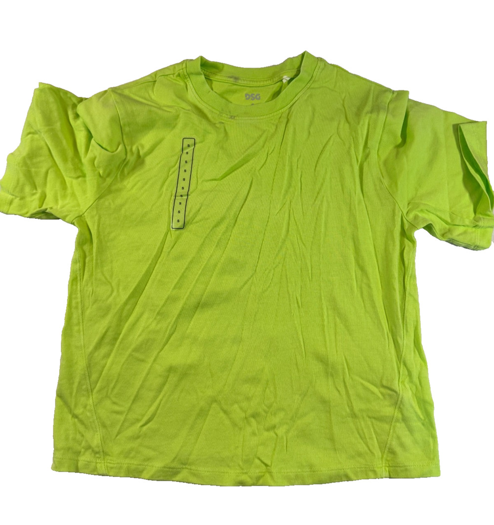 DSG Girls Short Sleeve Crew Neck T-Shirt Neon Pear Green Size Small Flaw